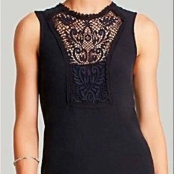 Free People Maribelle Crochet Button Back Sleeveless Black Mini Dress Sz S - Picture 2 of 11